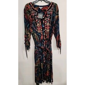 John‎ Mark Embroidered Floral Dress Womens XL Button Front Gathered Sleeves New